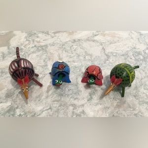 4 Hand Painted Wood Carving Oaxacan Folk Art Mexico Nodders Bobble heads